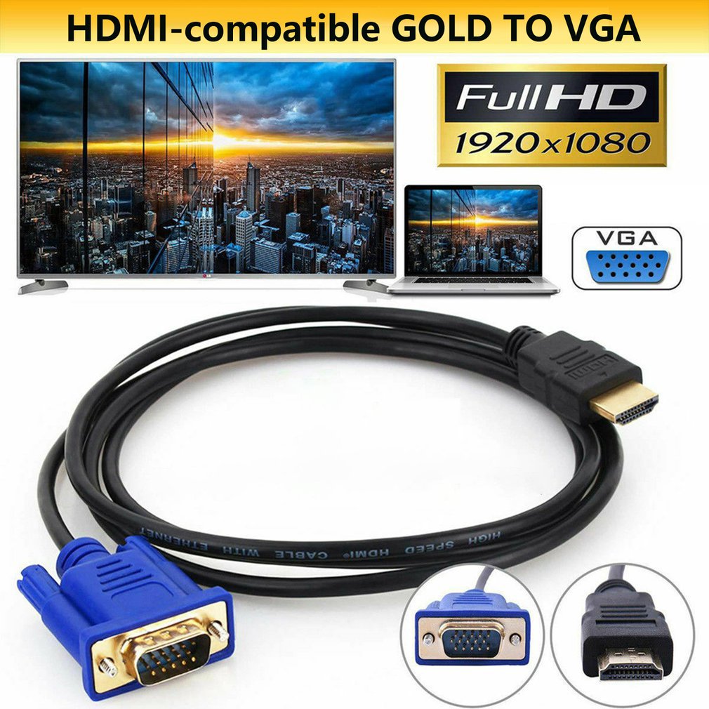 1.8M/6FT Gold HDMI-compatible Male To VGA Male 15 Pin Video Adapter Cables 1080P